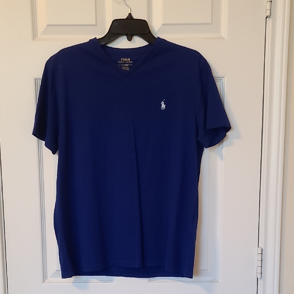 Polo by Ralph Lauren Men's Blue V-Neck Shirt